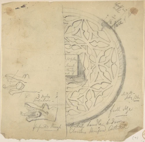 Metal Doorhandle, Cloisters, Hereford Cathedral by Richardson Ellson, drawing, 1875-1885