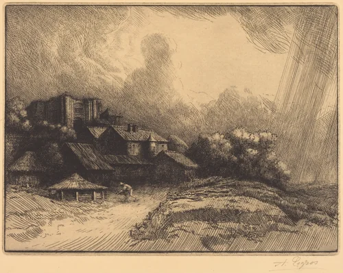 Farm at the Monastery (La ferme de l'abbaye) by Alphonse Legros, print, 1837-1911