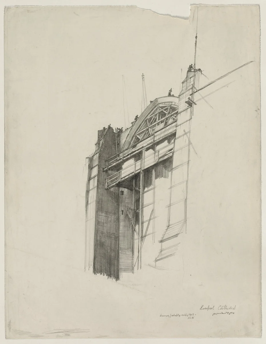 Liverpool Cathedral by Muirhead Bone, drawing, 1913