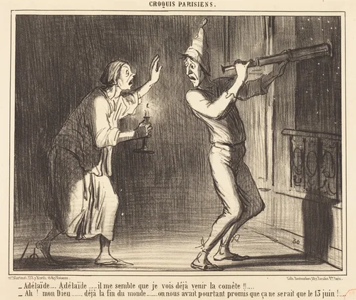 Adélaide...Adélaide...il me semble que je vois deja venir la comète !!... by Honoré Daumier, print, 1857