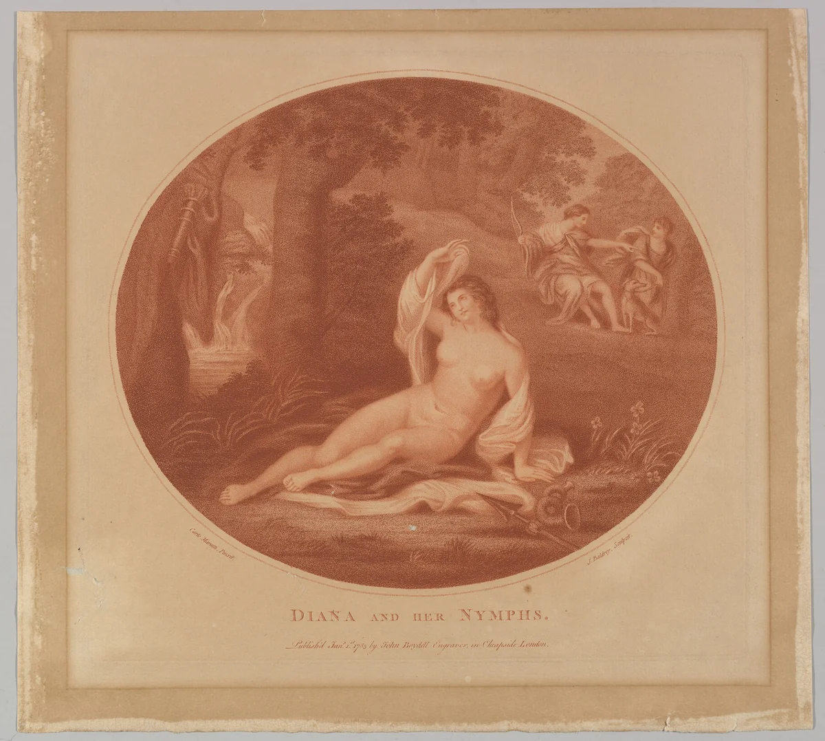 Diana and her Nymphs by John Baldrey, print, 1783