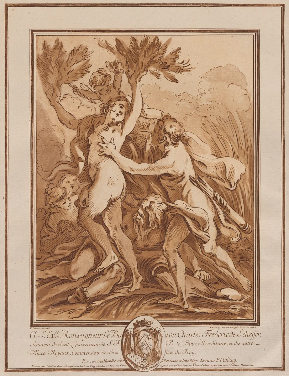 Apollo and Daphne by Per Gustaf Floding; François Boucher, print, 1762