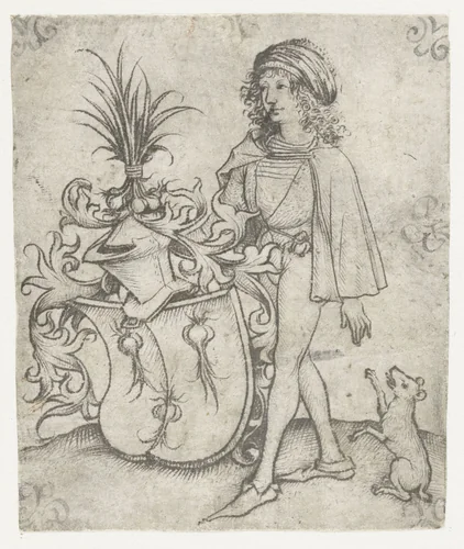 Jongeman met knoflook op zijn wapenschild by Meester van het Amsterdamse Kabinet, print, 1473-1477