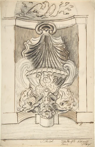 Fountain at the Villa Panfili, Italy by Stephen Riou, drawing, 1752