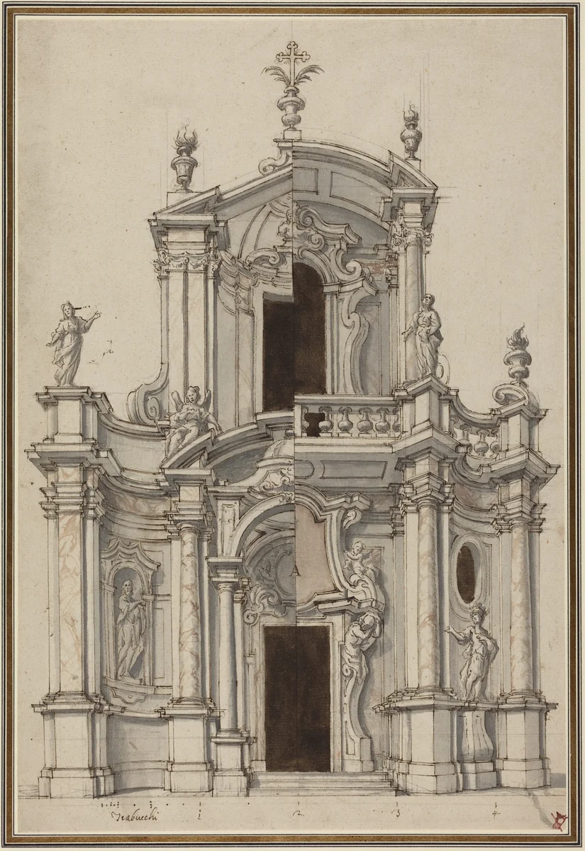 Elevation for a Church Facade, with Alternatives by Piedmontese 18th Century, drawing, 1700-1750