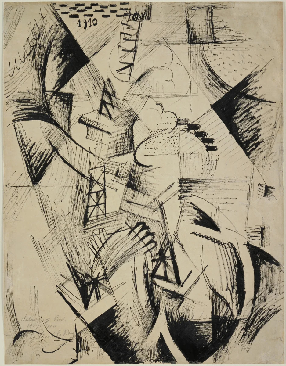 The Tower and the Wheel by Robert Delaunay, drawing, 1912