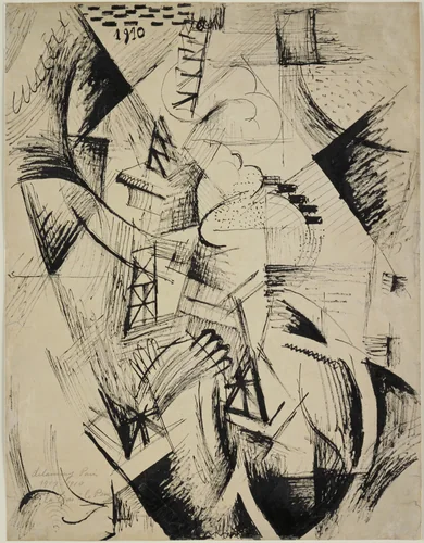 The Tower and the Wheel by Robert Delaunay, drawing, 1912