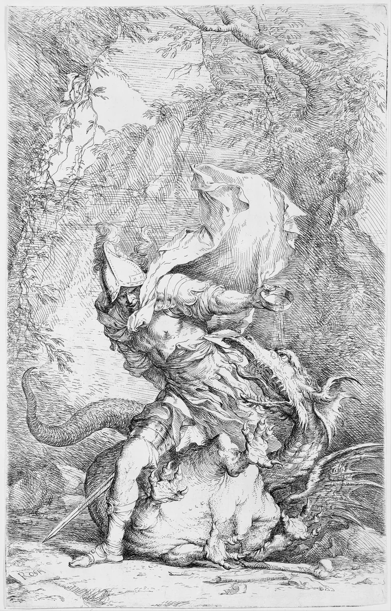 Jason and the Dragon by Salvator Rosa, print, 1658-1669