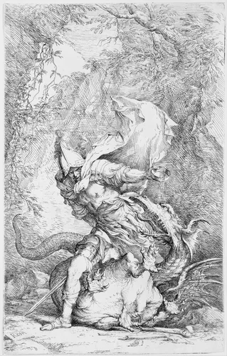 Jason and the Dragon by Salvator Rosa, print, 1658-1669