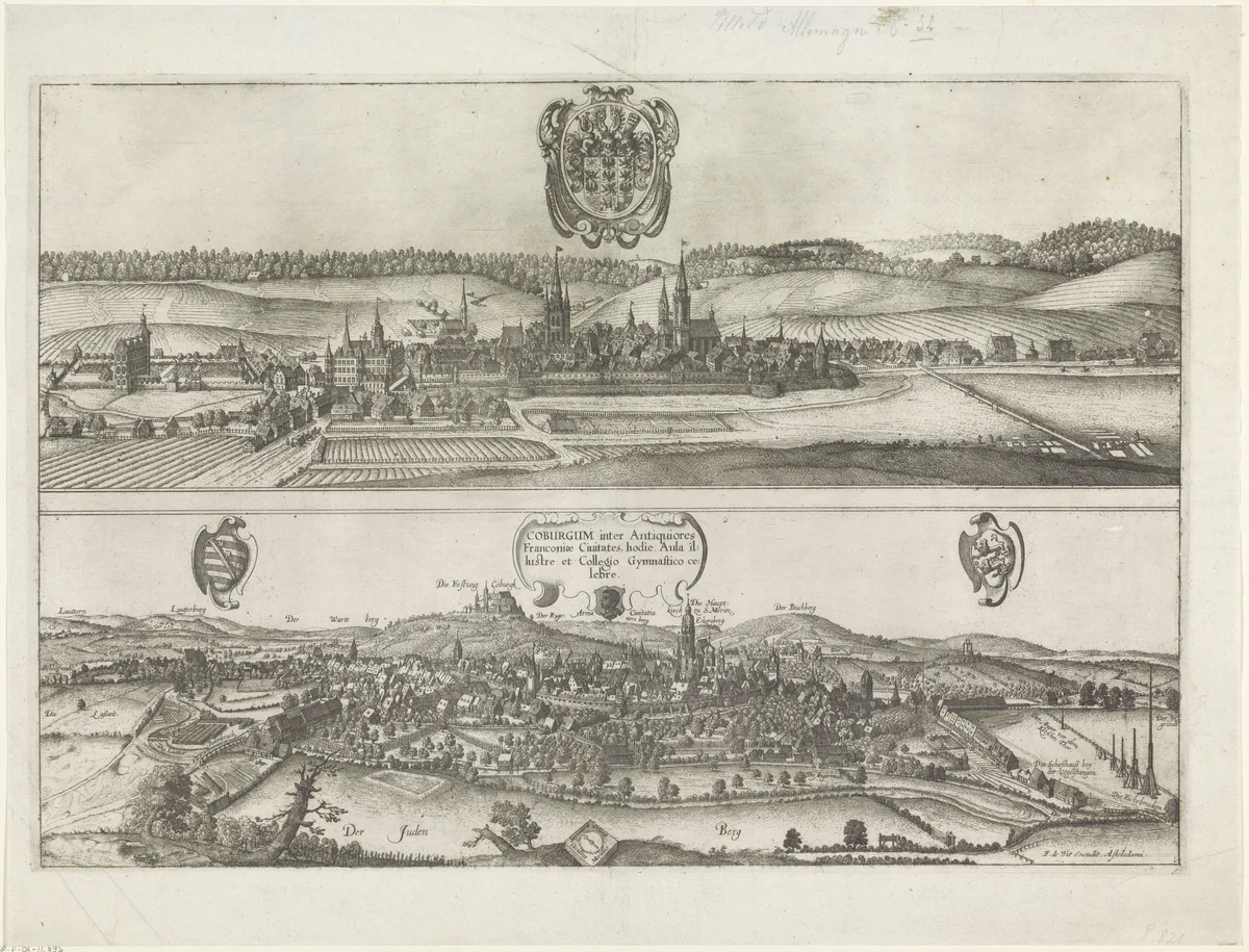 Gezichten op Ansbach en Coburg by Wenceslaus Hollar, print, 1694