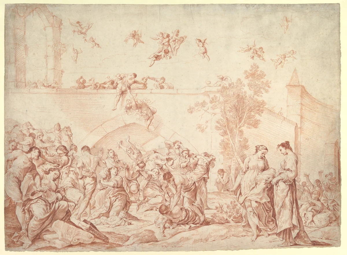 The Massacre of the Innocents by Giuseppe Maria Crespi, drawing, 1665-1747