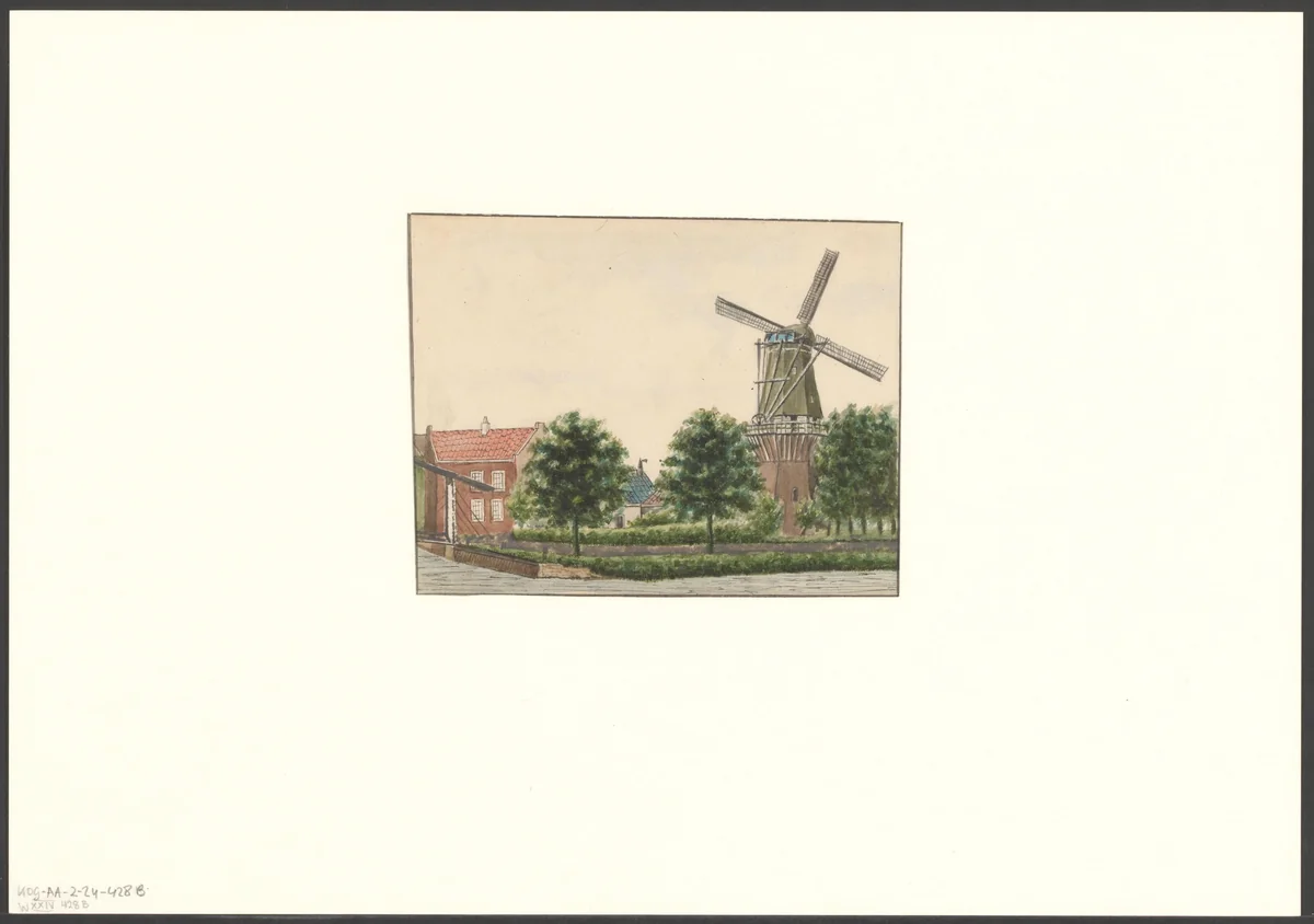 Gezicht op de Singelgracht en bolwerk Sloterdijk met molen de Kraay by anonymous, drawing, 1850-1950