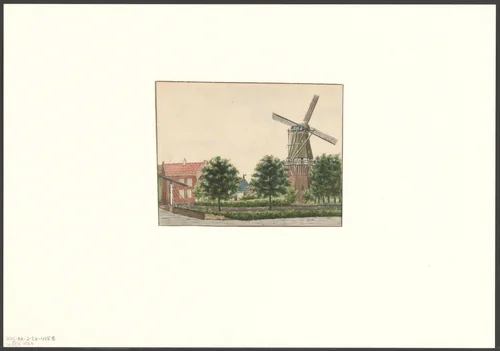 Gezicht op de Singelgracht en bolwerk Sloterdijk met molen de Kraay by anonymous, drawing, 1850-1950