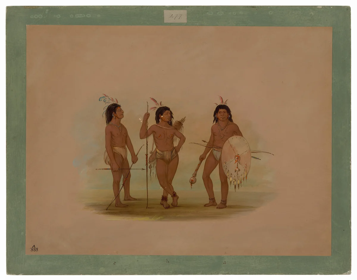 A Puelchee Chief and Two Young Warriors by George Catlin, painting, 1854-1869