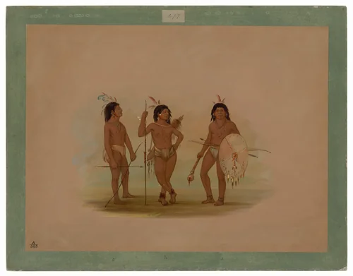 A Puelchee Chief and Two Young Warriors by George Catlin, painting, 1854-1869