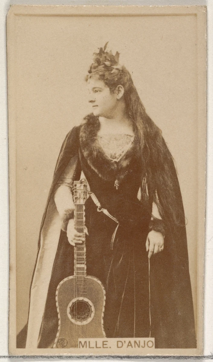Mlle. D' Anjo, from the Actors and Actresses series (N45, Type 8) for Virginia Brights Cigarettes by Allen & Ginter, photograph, 1885-1891