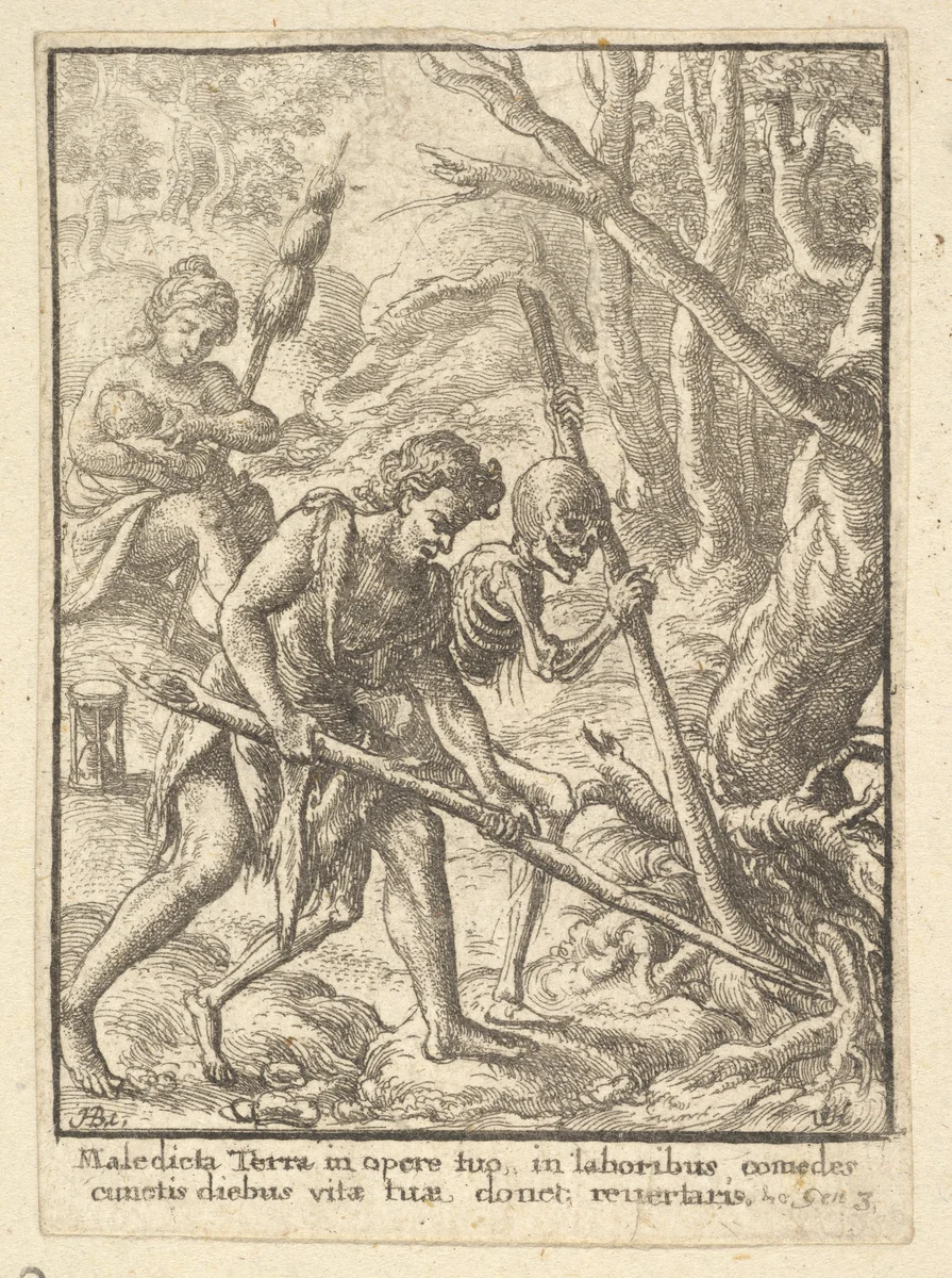 Adam Ploughing from the Dance of Death by Wenceslaus Hollar, print, 1651-1800