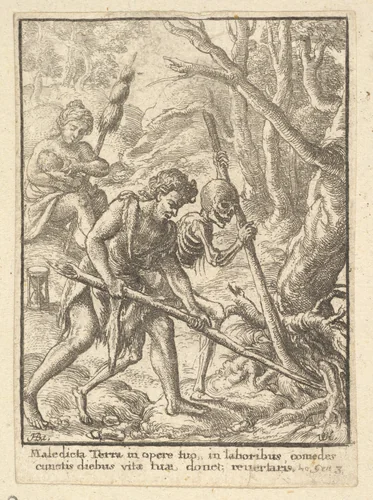 Adam Ploughing from the Dance of Death by Wenceslaus Hollar, print, 1651-1800
