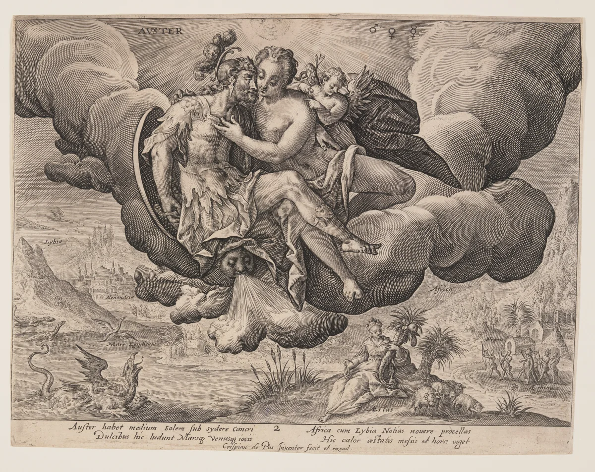 Auster, from The Winds by Crispijn van de Passe I, print, 1603