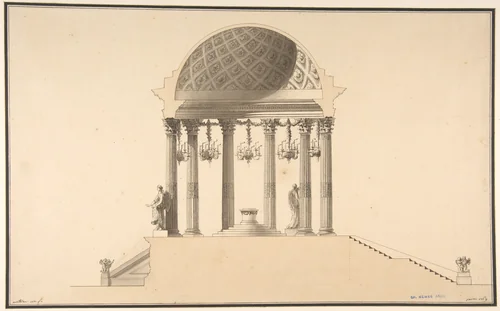 Design for a Section of a Domed Corinthian Temple by Pierre Mathieu, drawing, 1769