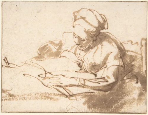 Woman Reading by Rembrandt van Rijn, drawing, 1606-1669
