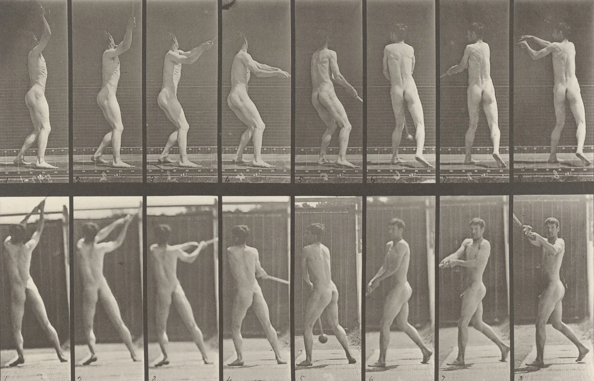 Man Throwing the Hammer: Plate 309 from Animal Locomotion (1887) by Eadweard Muybridge, photograph, 1884