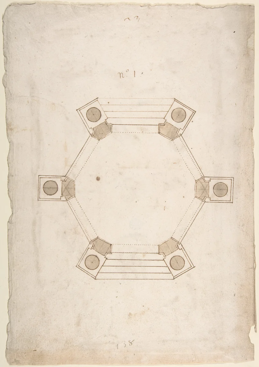 Ground Plan of a Pavillion by anonymous, drawing, 1500-1599