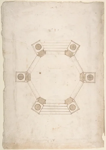 Ground Plan of a Pavillion by anonymous, drawing, 1500-1599