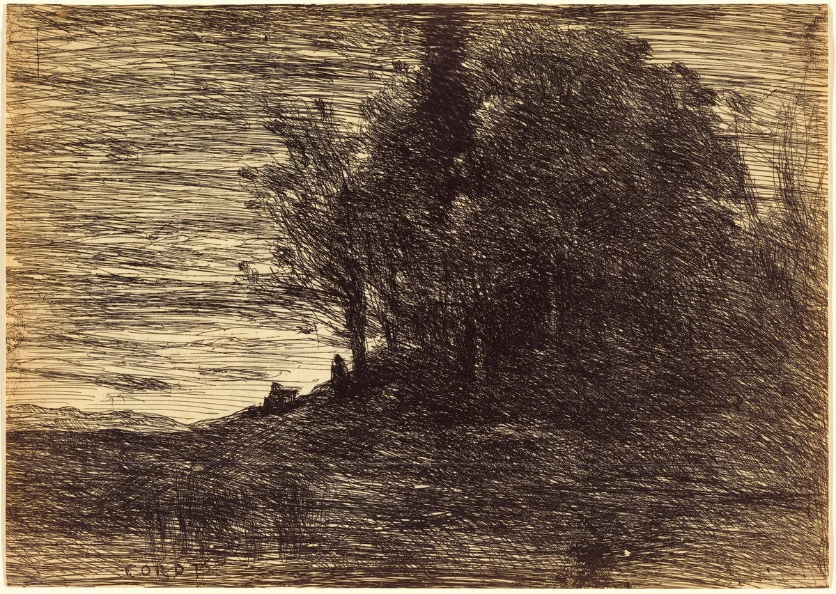 Hermit's Woods (Le Bois de l'ermite) by Jean-Baptiste-Camille Corot, print, 1858