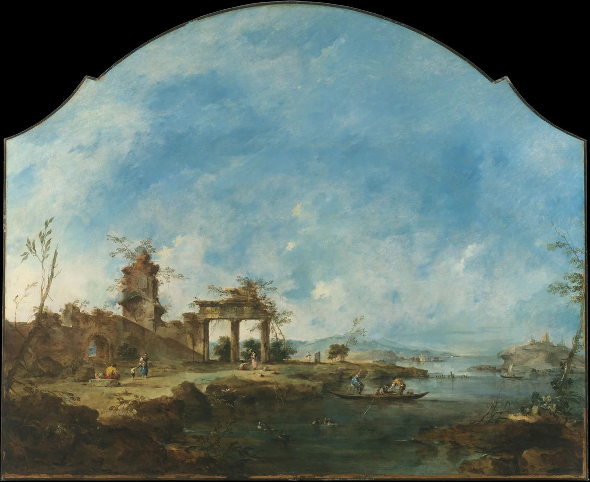 Fantastic Landscape by Francesco Guardi, painting, 1760-1770