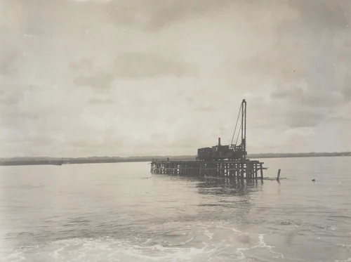 East Breakwater, Limon Bay. Reconstruction of Trestle. U.S. Piledriver No. 101 driving Bent no. 380. Station 3 + 10 "C" (6,000 ft. from shore). Looking east by Unidentified Photographer, photograph, 1915