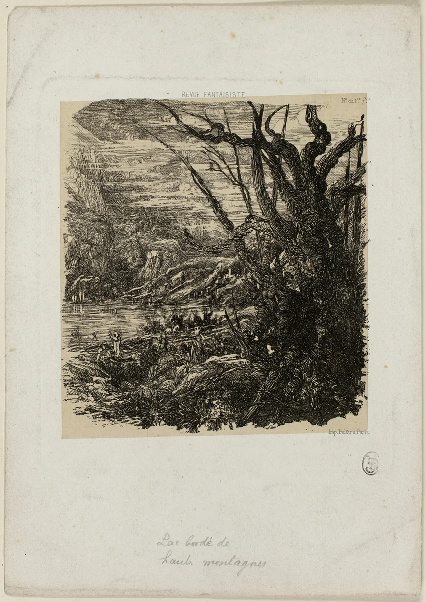 Lake in the Mountains, from Revue Fantaisiste by Rodolphe Bresdin, print, 1845-1885