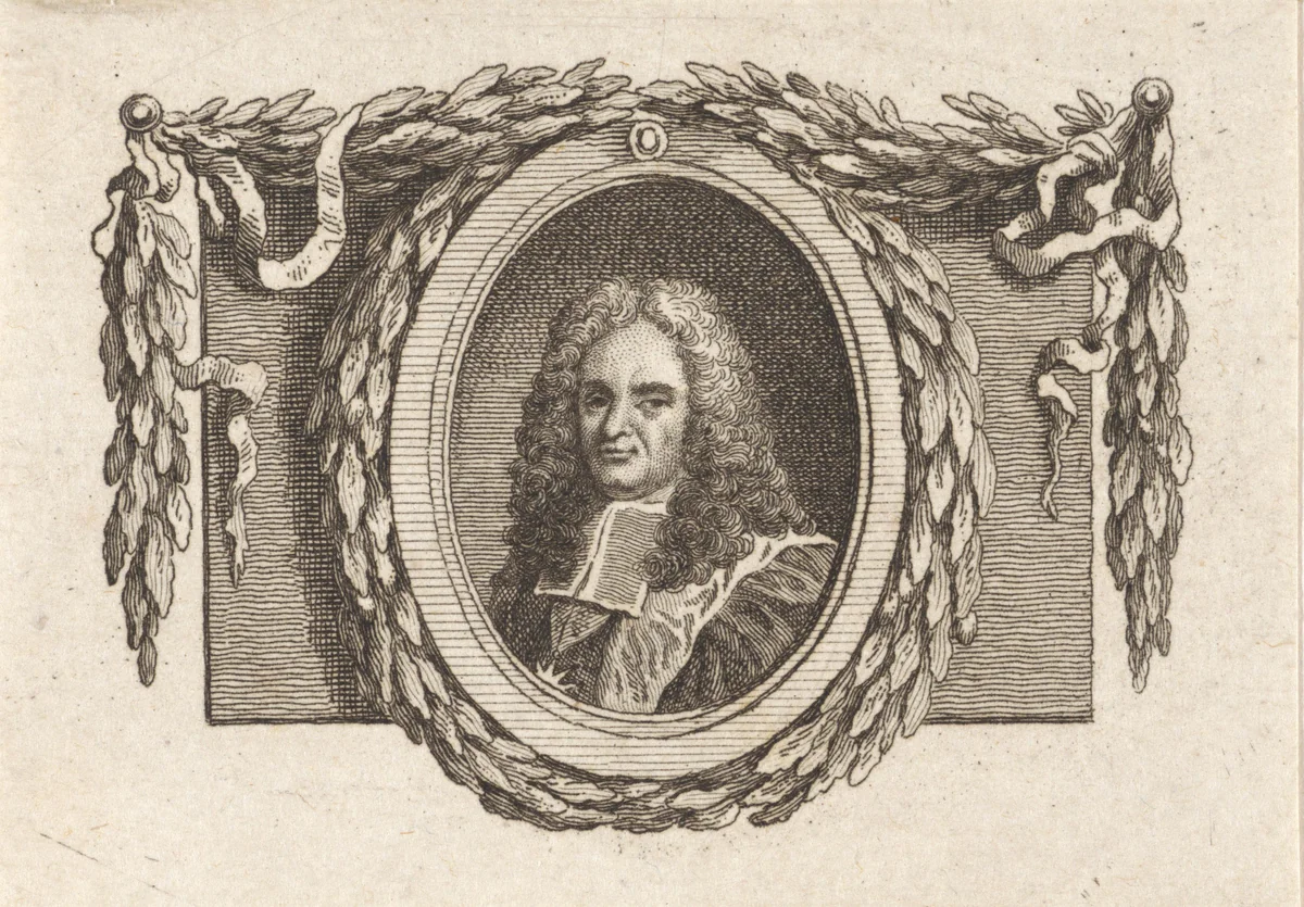 Portret van Voltaire, omringd met een lauwerkrans by Reinier Vinkeles, print, 1751-1816