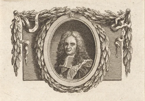 Portret van Voltaire, omringd met een lauwerkrans by Reinier Vinkeles, print, 1751-1816