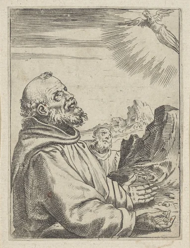 De heilige Franciscus ontvangt de stigmata by Agostino Carracci, print, 1567-1602