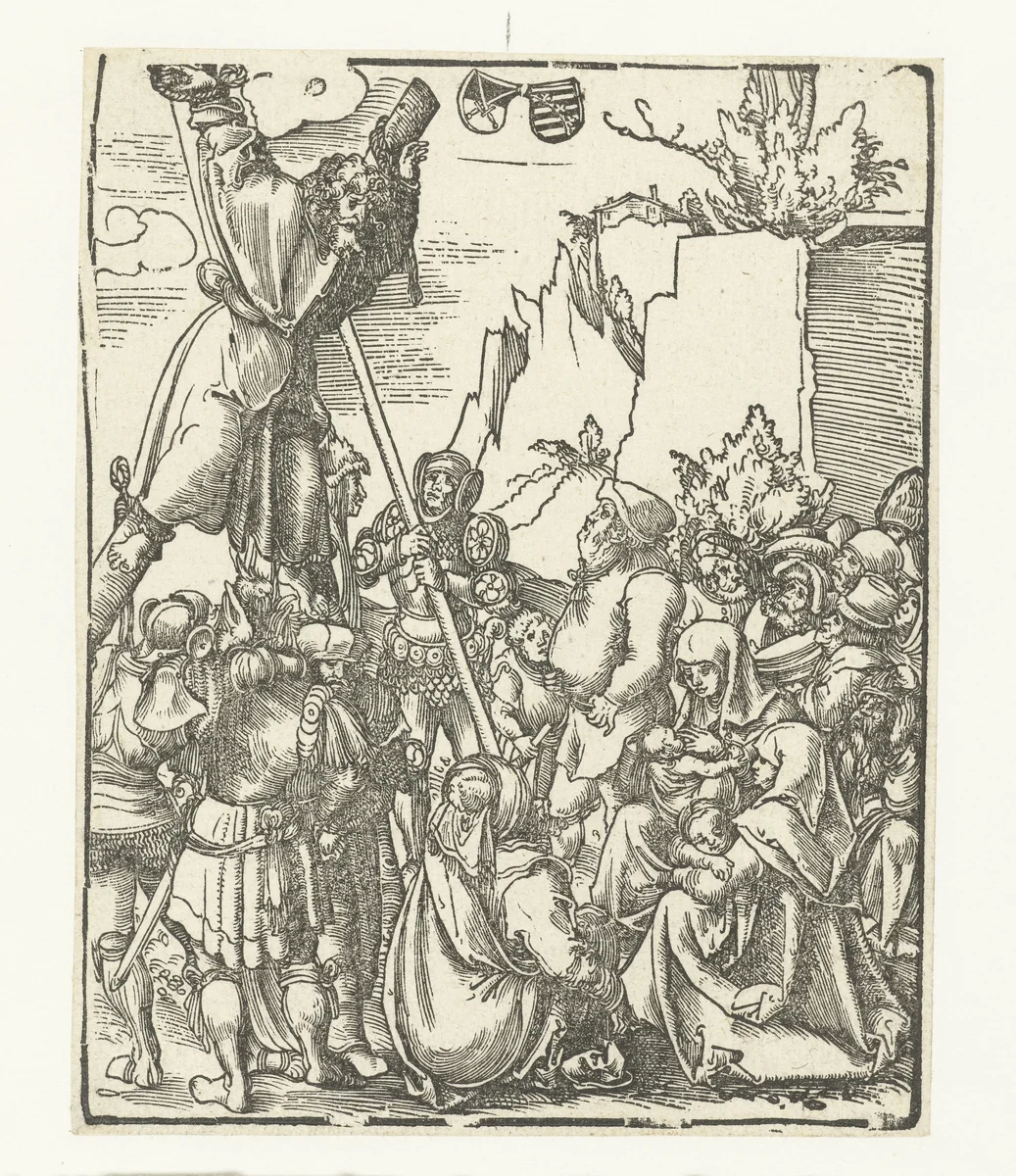 Marteldood van Andreas aan het kruis by Lucas Cranach, print, 1510-1514