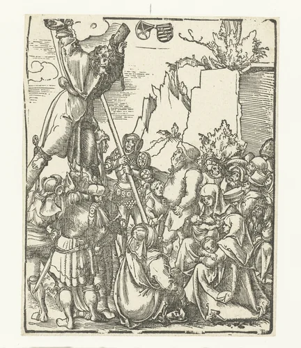 Marteldood van Andreas aan het kruis by Lucas Cranach, print, 1510-1514