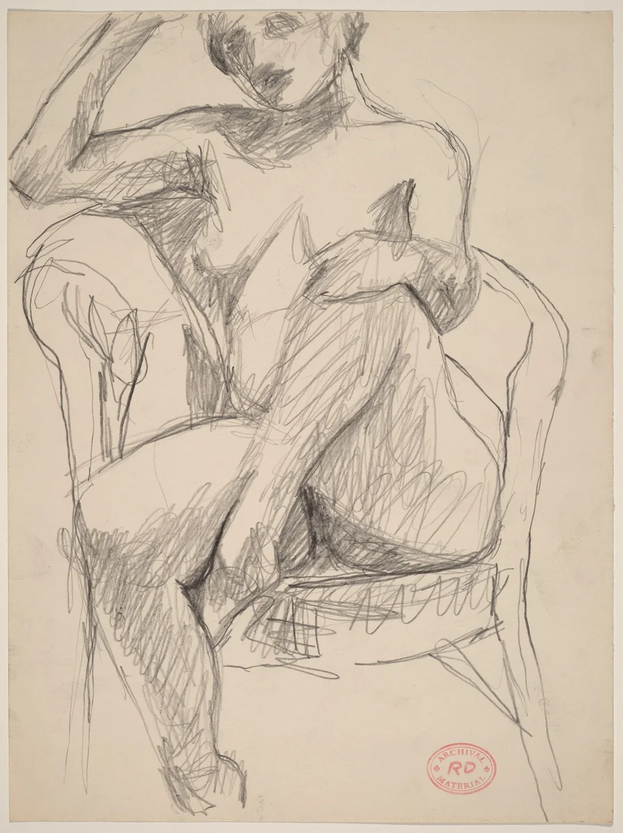 Untitled [nude seated with her left foot in chair seat] by Richard Diebenkorn, drawing, 1955-1967