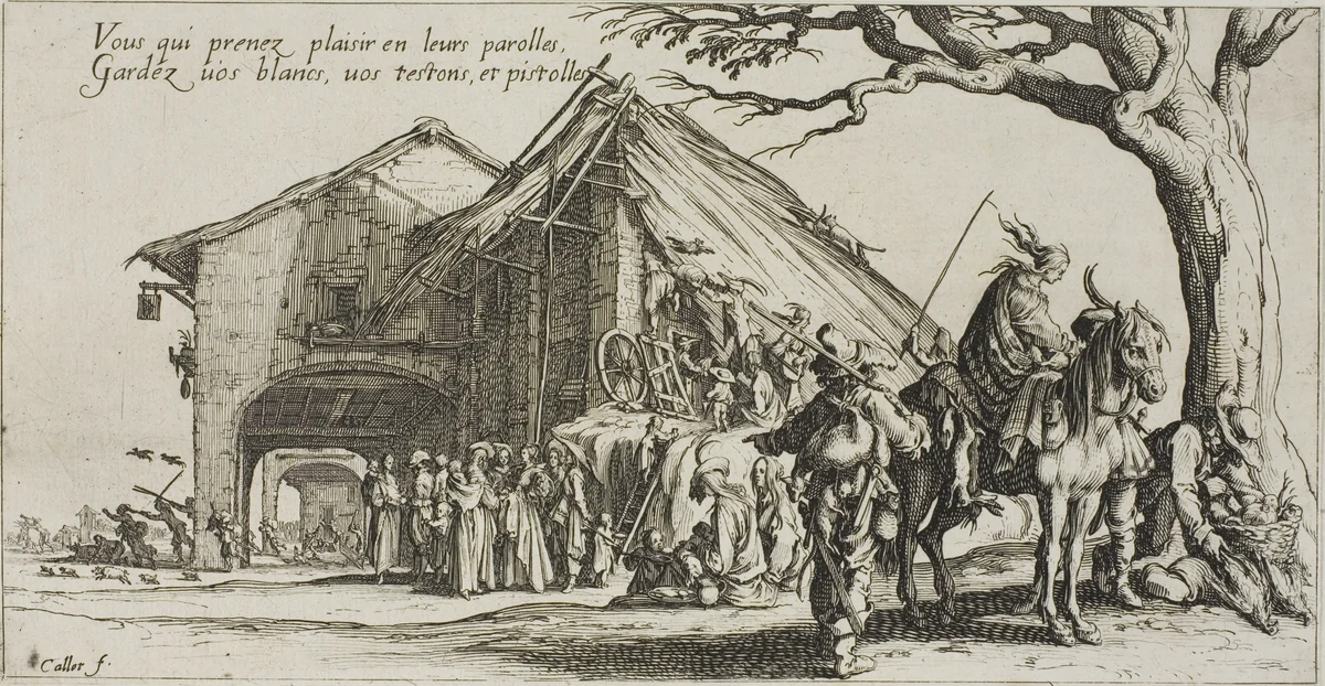 The Stopping Place, from The Bohemians by Jacques Callot, print, 1612-1635