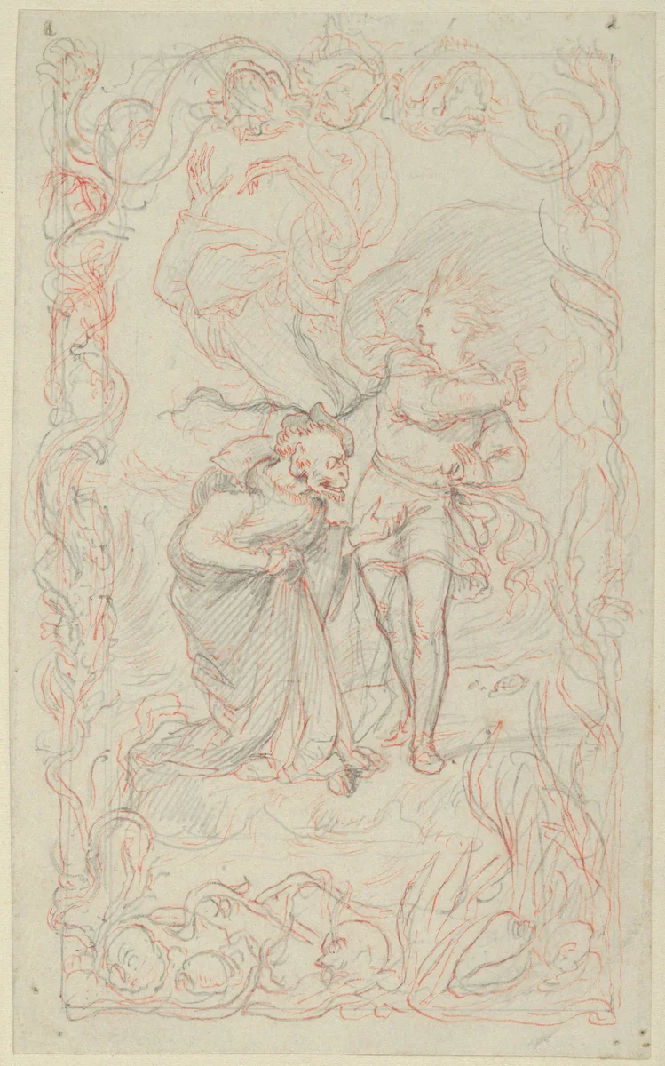Illustration to the Tempest: Caliban, Ferdinand and Ariel by Henry Courtney Selous, drawing, 1836