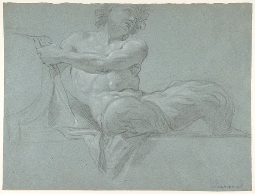 Satyr Reclining on a Ledge, Facing Right (recto); Satyr Reclining on a Ledge, Facing Left (verso) by Jacopo Guarana, drawing, 1720-1808