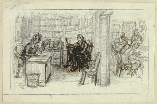 View of Library by George Cattermole, drawing, 1820-1868