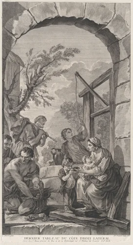 The Chapel of the Enfants-Trouvés in Paris: Groupe des bergers près d'un puits by Etienne Fessard, print, 1757