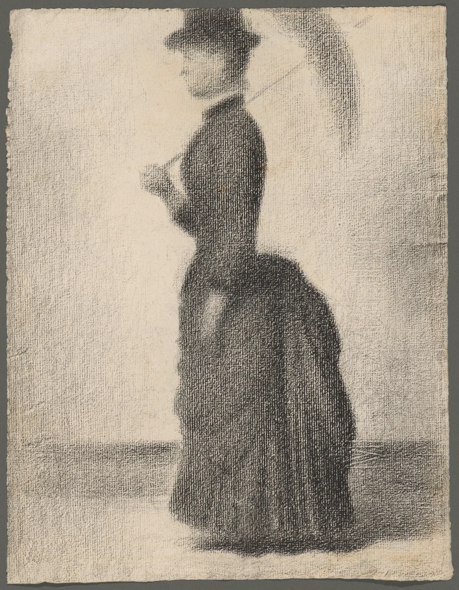 Woman Walking with a Parasol (study for La Grande Jatte) by Georges Seurat, drawing, 1884