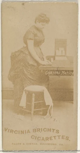 Card 7, from the series, Cigarette Making Girls (N46) for Virginia Brights Cigarettes by Allen & Ginter, photograph, 1888