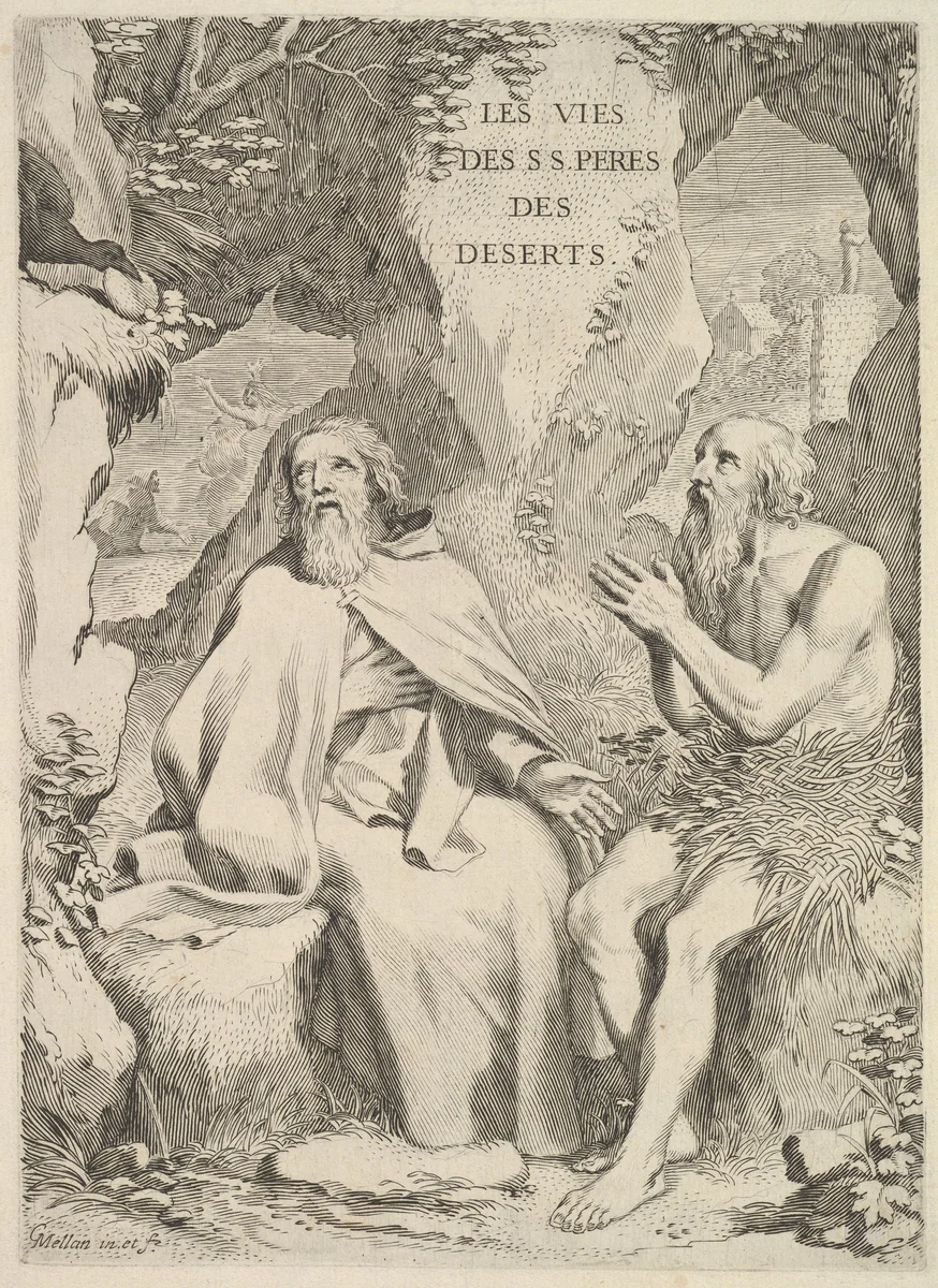 Title page: Arnaud d'Andilly, Les Vies des saints pères des déserts by Claude Mellan, print, 1647