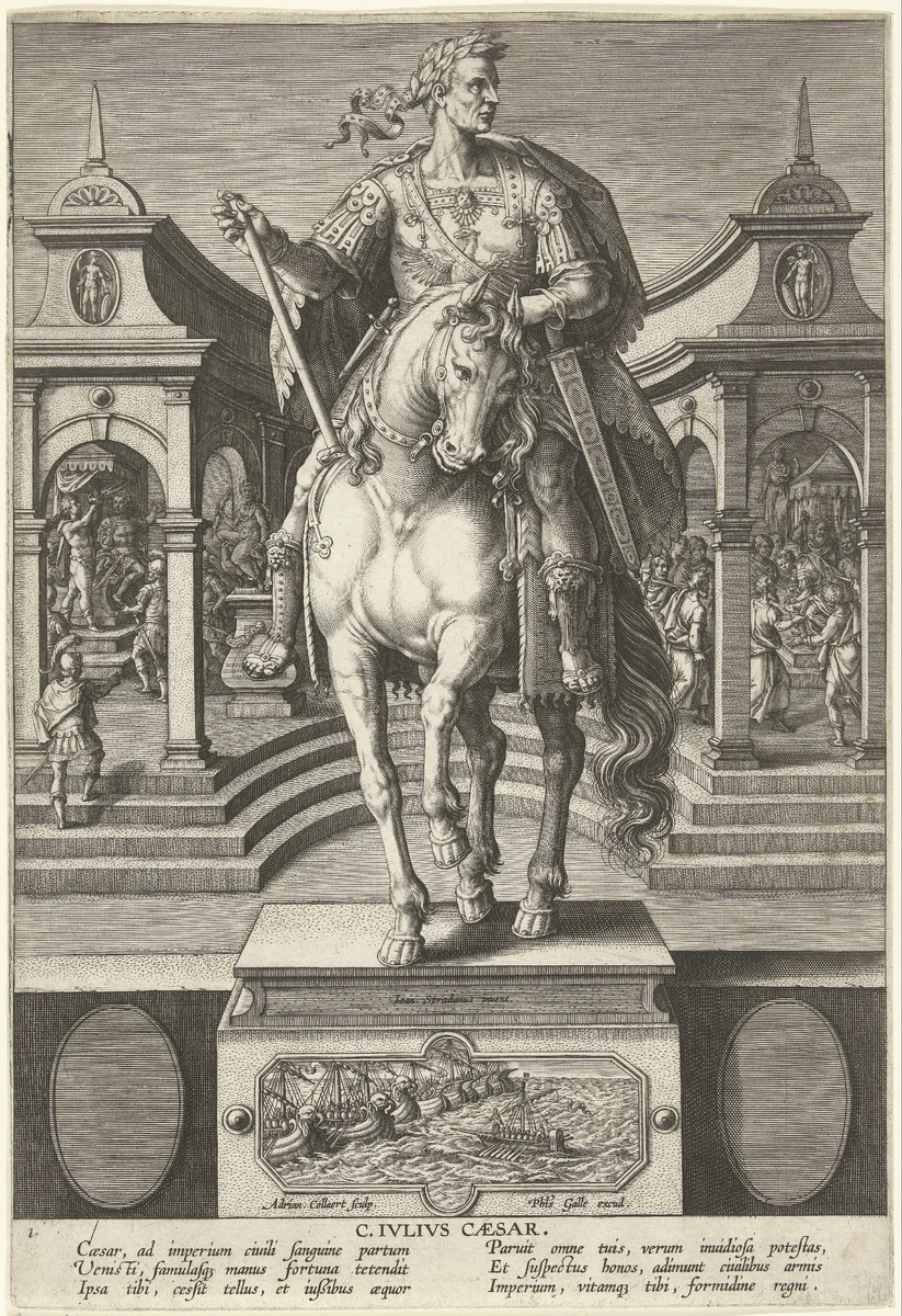 Julius Caesar te paard by Unknown, print, 1587-1589