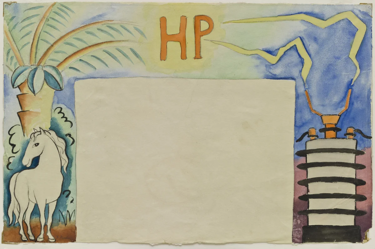 Study for backdrop for the ballet H.P. (Horsepower) by Diego Rivera, drawing, 1927