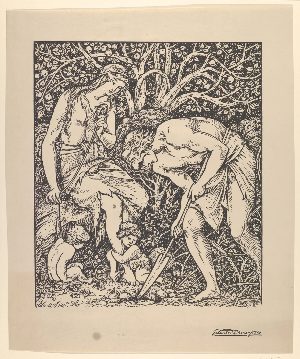 Adam and Eve (Labour: Whan Adam Delved and Eve Span, Who Was Then the Gentleman?) by Sir Edward Burne-Jones, print, 1895