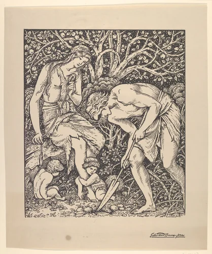 Adam and Eve (Labour: Whan Adam Delved and Eve Span, Who Was Then the Gentleman?) by Sir Edward Burne-Jones, print, 1895